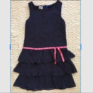 Talbots Kids Navy and Pink Polka Dot Dress
